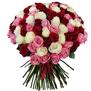 Red rose 70 cm Ecuador - 56, White rose 70 cm  (Ecuador) - 55, Pink rose 70 cm Ecuador  - 50, Ribbon