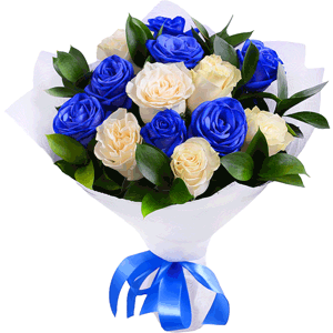 Arrangement of white and blue roses with delivery Stavropol