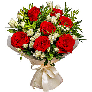 Red rose 50 cm - 9, Spray rose: white, cream, light pink 50 cm - 9, Pistachio, Felt, Ribbon