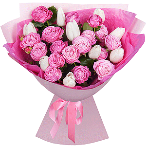 Peony sprayrose - 8, Tulip white - 17, Wrapping Paper