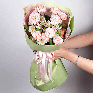 Peony sprayrose - 5, Alstromeria white, soft pink - 7, Wrapping Paper