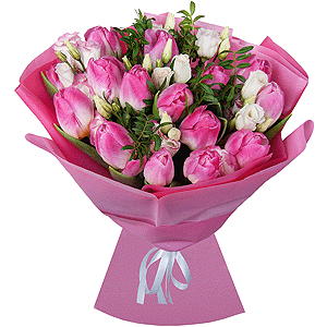 Pink Lisianthus (Eustoma) - 4, Pink tulip - 25, Pistachio, Wrapping Paper