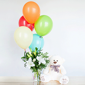 Gift set "Teddy bear, lilies and balloons" with delivery Stavropol