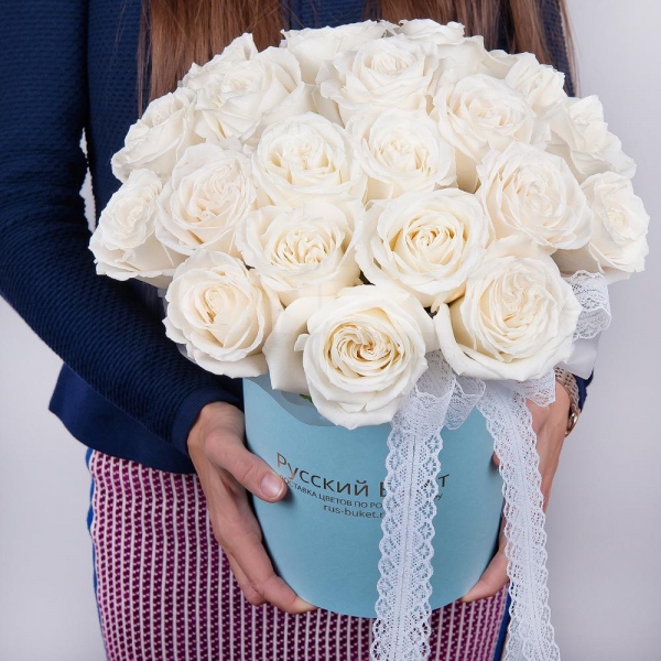 White rose 50 cm - 33, Round flower box small , Oasis, Wrapping Paper