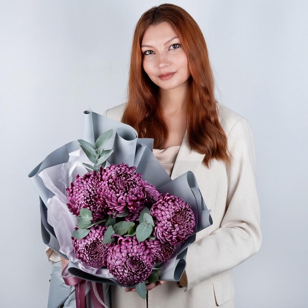 Chrysanthemum Bigoudi purple - 9, Eucalyptus, Wrapping Paper