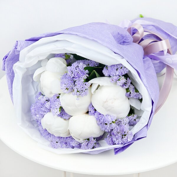 Peony white - 7, Blue Statice, Wrapping Paper