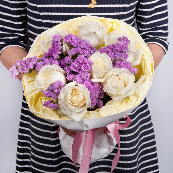 White rose 50 cm - 9, Pink Statice, Wrapping Paper
