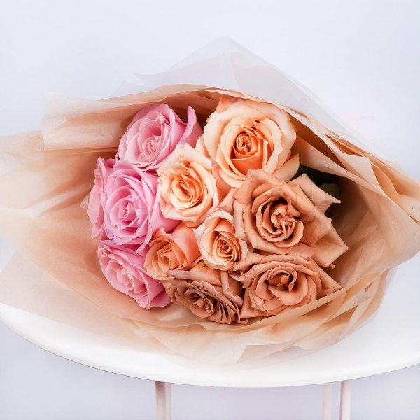 Rose Pink 50 cm Ecuador (Chelo, Hermosa, Novia, Titanik, Engagement, Pink Mondiale) - 6, Rose Cream 50 cm - 6, Роза Тоффи - 5, Wrapping Paper